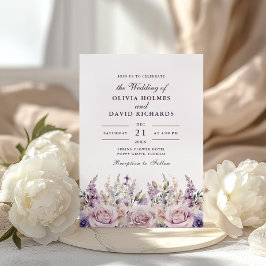 Rustikale Lilac und Mauve Floral Wedding Einladung