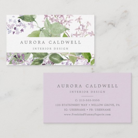 Rustikale Lilac-Visitenkarte Visitenkarte (Vorne/Hinten)