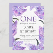 Rustikale Lilac Wildblume zum ersten Geburtstag Einladung (Vorne/Hinten)