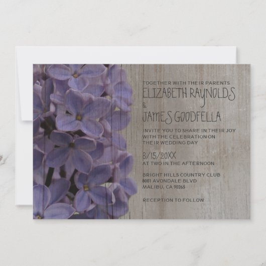 Rustikale Lilacs Hochzeitseinladungen Einladung (Vorderseite)