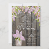 Rustikale Lilacs mit Lichtern auf der Braut-Holzho Einladung (Vorderseite)