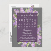 Rustikale Lilacs Wedding Save the Date Calendar Gr Ankündigungspostkarte (Vorne/Hinten)