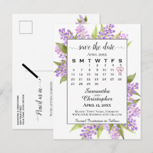 Rustikale Lilacs Wedding Save the Date Calendar Wh Ankündigungspostkarte