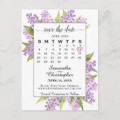 Rustikale Lilacs Wedding Save the Date Calendar Wh Ankündigungspostkarte (Vorderseite)