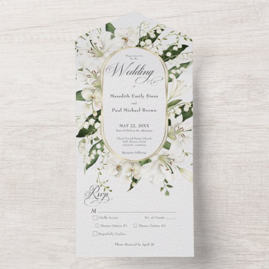 Rustikale Lilie des Tales Weißes Abendessen All In One Einladung (Innen Boden)