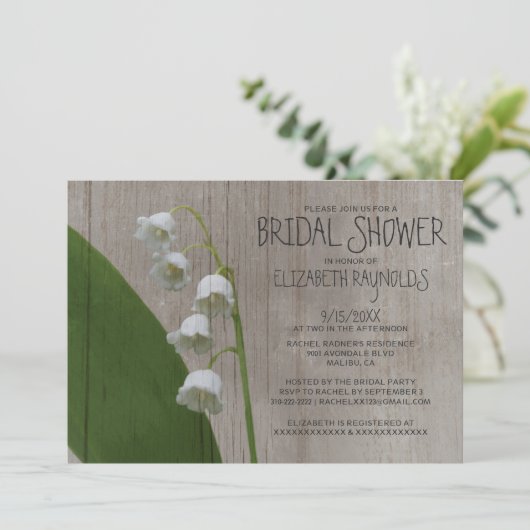 Rustikale Lily of the Valley Bridal Dusche Einladu Einladung (Stehend Vorderseite)