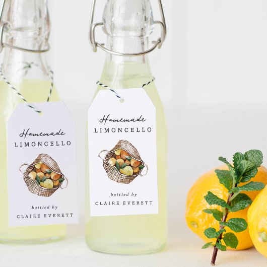 Rustikale Limoncello-Korb-Etikette Geschenkanhänger