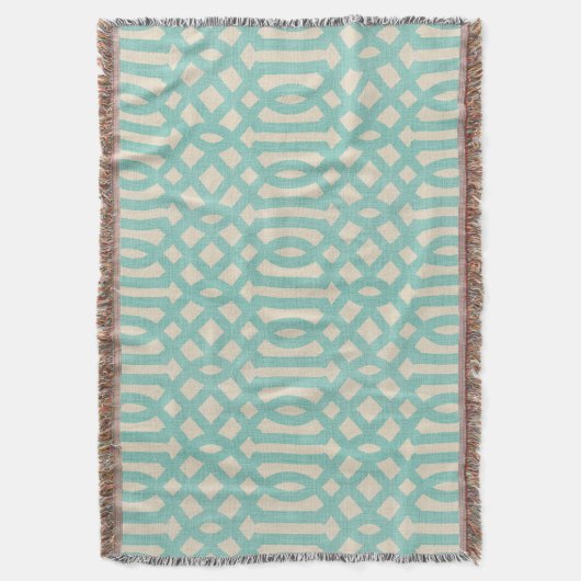 Rustikale Linen Beige und Aqua Trellis Decke (Vorderseite Vertikal)