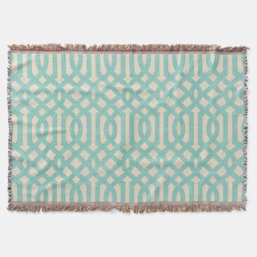 Rustikale Linen Beige und Aqua Trellis Decke (Vorderseite)