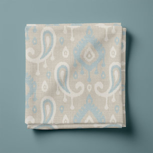 Rustikale Linen Beige und Blue Ikat Paisley Stoff