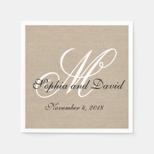Rustikale Linen Leinwand Hochzeit Monogram Napkins Serviette (Vorderseite)