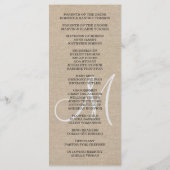 Rustikale Linen Leinwand Wedding Monogra Programm  (Rückseite)