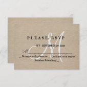 Rustikale Linen Leinwand Wedding Monogram erste UA RSVP Karte (Vorne/Hinten)