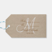 Rustikale Linen Leinwand Wedding Monogram Geschenkanhänger (Rückseite Horizontal)