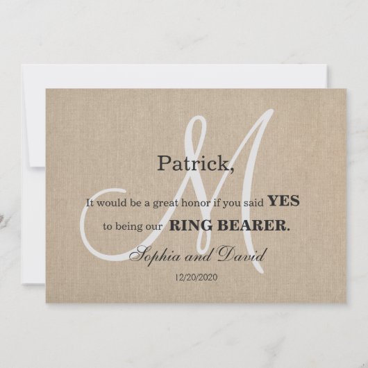 Rustikale Linen-Leinwand zum Hochzeitsring Einladung (Rückseite)