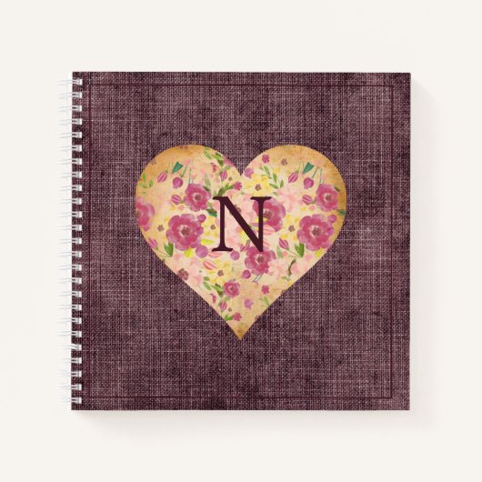 Rustikale Linen Monogramm Blumenkohl Hübsch Notizblock (Vorderseite)