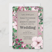 Rustikale Linen Pink Blumengrün Botanicals Hochzei Einladung (Vorderseite)