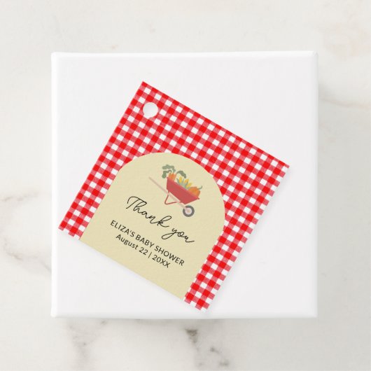 Rustikale, lokal angebaute Red Gingham Baby Dusche Geschenkanhänger (Beispiel)