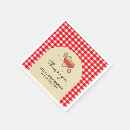 Rustikale, lokal angebaute Red Gingham Baby Dusche Serviette (Ecke)