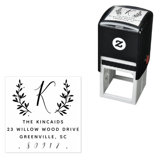 Rustikale Lorbeerskriptmonogramm-Rücksendeadresse Permastempel (Beispiel)