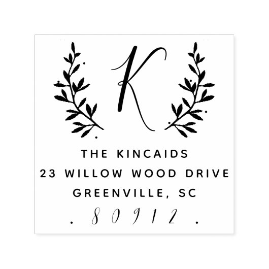 Rustikale Lorbeerskriptmonogramm-Rücksendeadresse Permastempel (Design)
