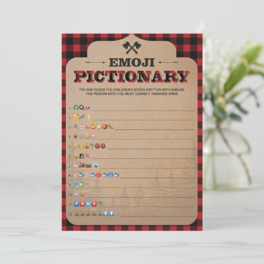 Rustikale Lumberjack Baby Dusche Emoji Pictionary (Stehend Vorderseite)