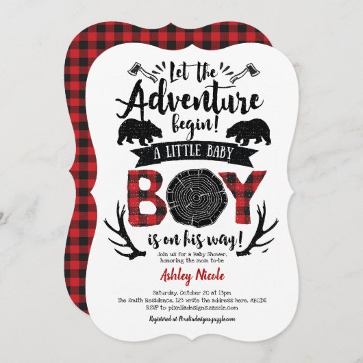 Rustikale Lumberjack Buffalo Kariert Baby Boy Dusc Einladung (Vorne/Hinten)