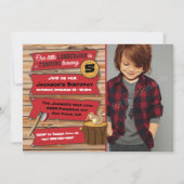 Rustikale Lumberjack Geburtstagsparty mit Foto Einladung (Vorderseite)