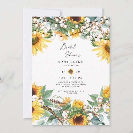 Rustikale Lush Sunflower Bouquet String Lights Einladung (Vorderseite)