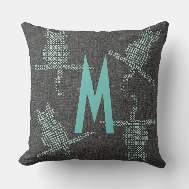 Rustikale, lustige Katzen Monogramm hinzufügen Kissen (Vorderseite)