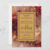 Rustikale Lux Deep Red Gold Rose Hochzeit Einladun Einladung (Vorderseite)