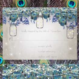 Rustikale Luxus-Mason-Jar-Navy-Türkis-Pfau RSVP Karte