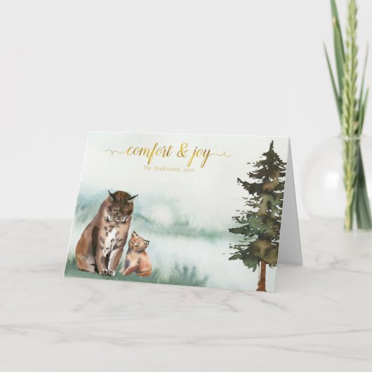 Rustikale Lynx-Familie Weihnachten (Vorderseite)