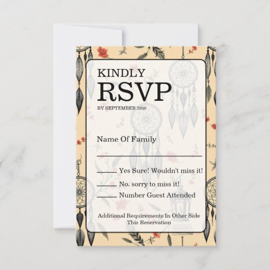Rustikale Macrame-Boho-Hochzeitsstruktur RSVP Karte (Vorderseite)