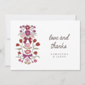 Rustikale Magenta Bow & Blossom Wedding Dankeskarte (Vorderseite)