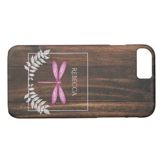 Rustikale Magenta Dragonfly Personalisiert Case-Mate iPhone Hülle (Rückseite (Horizontal))