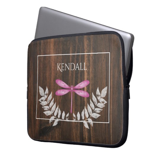 Rustikale Magenta Dragonfly Personalisiert Laptopschutzhülle (Vorderseite Links)