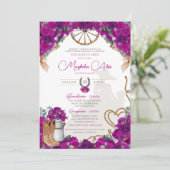 Rustikale Magenta Hot Pink Western Charro Quinceañ Einladung (Stehend Vorderseite)