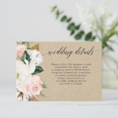 Rustikale Magnolia Blütenweiß Rosa Hochzeitsdetail Begleitkarte (Stehend Vorderseite)