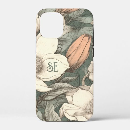 Rustikale Magnolien Bemalte Initialen Floral Botan Case-Mate iPhone Hülle (Rückseite)