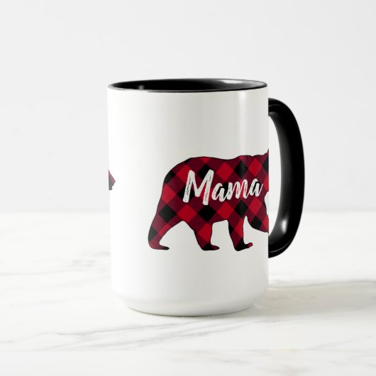 Rustikale Mama Bear Red Buffalo Karierte Tasse (VorderseiteRechts)