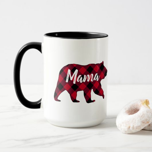 Rustikale Mama Bear Red Buffalo Karierte Tasse (Mit Donut)