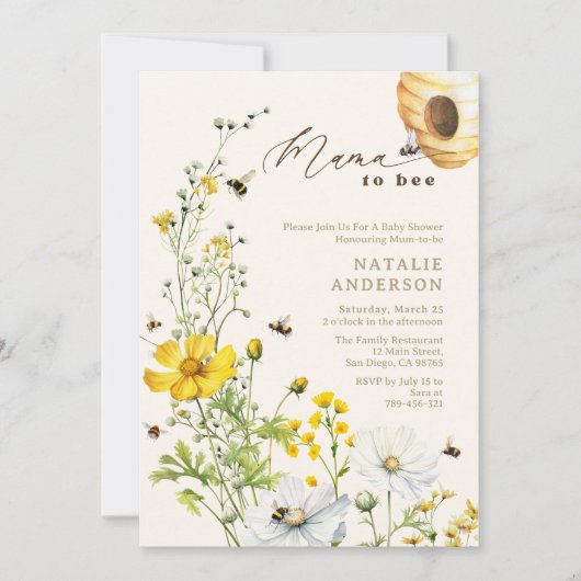 Rustikale Mama to Beer Garden Wildblumen Babydusch Einladung (Vorderseite)