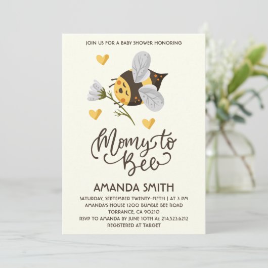 Rustikale Mami to Bee Baby Dusche Einladung (Stehend Vorderseite)