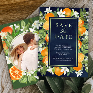 Rustikale Mandarine Citrus Orange Navy Foto Hochze Save The Date