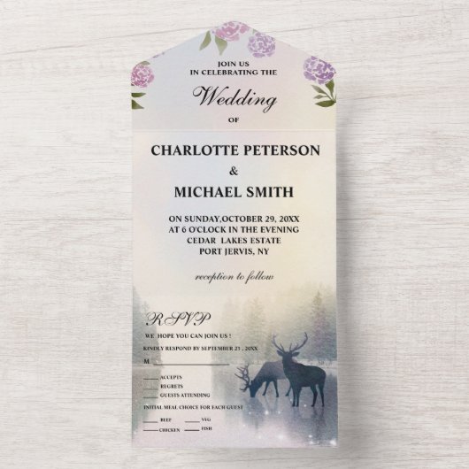 Rustikale Märchenfeier, bezaubernde Waldhochzeit All In One Einladung (Innen Boden)