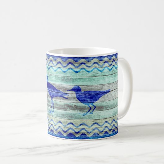 Rustikale Marine-Blau-Küstendekor-Flussuferläufer Kaffeetasse (VorderseiteRechts)