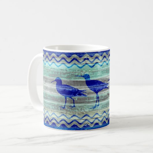 Rustikale Marine-Blau-Küstendekor-Flussuferläufer Kaffeetasse (Vorderseite Links)