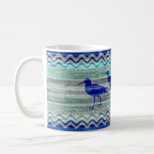 Rustikale Marine-Blau-Küstendekor-Flussuferläufer Kaffeetasse (Links)