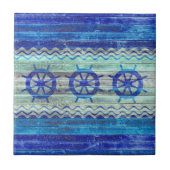 Rustikale Marine-Blau-Küstendekor-Schiffs-Räder Fliese (Vorderseite)